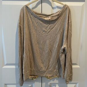 78 & SUNNY- Casual Tan, off shoulder, Cozy Long Sleeve Top